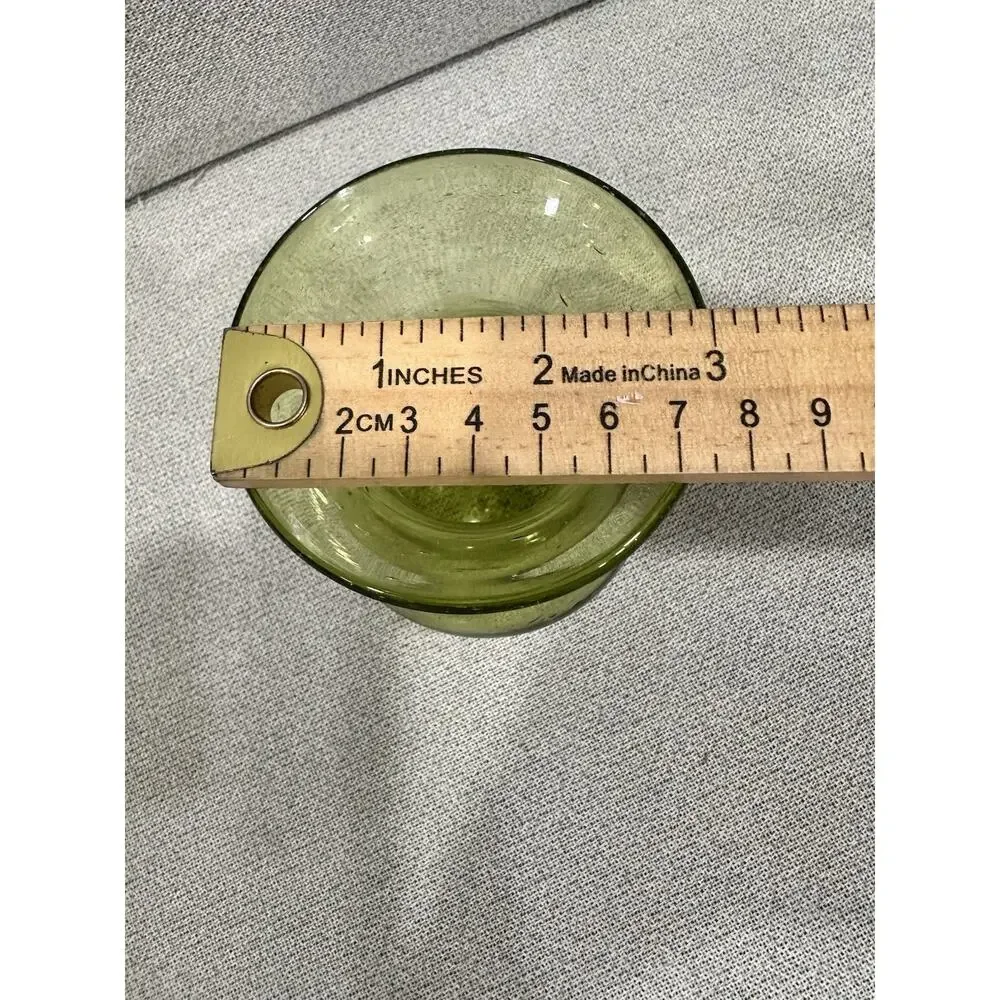 Vintage‎ Green Hand Blown Glass Vase 5” Art Glass Bulbous Form MCM Bubble Pontil